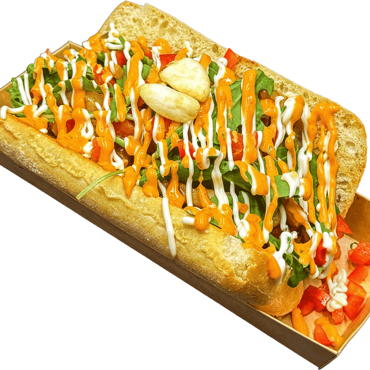 치아바타에 특제 갈릭소스와 버터로 구운 갑오징어를 넣어먹는 샌드위치 이미지