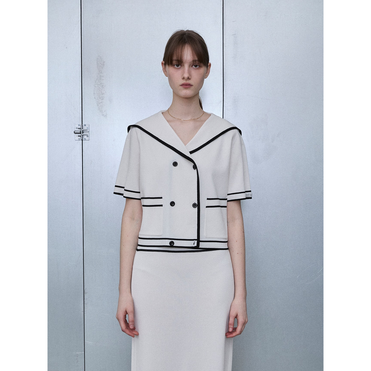 Sailor Collar Button 
Knit Jacket