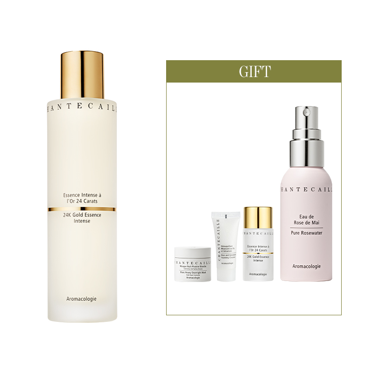 [본품] 24K 골드 에센스 인텐스 150ml
[증정] 디럭스 3종 + 퓨어 로즈 워터 45ml 본품 (73천원 상당)