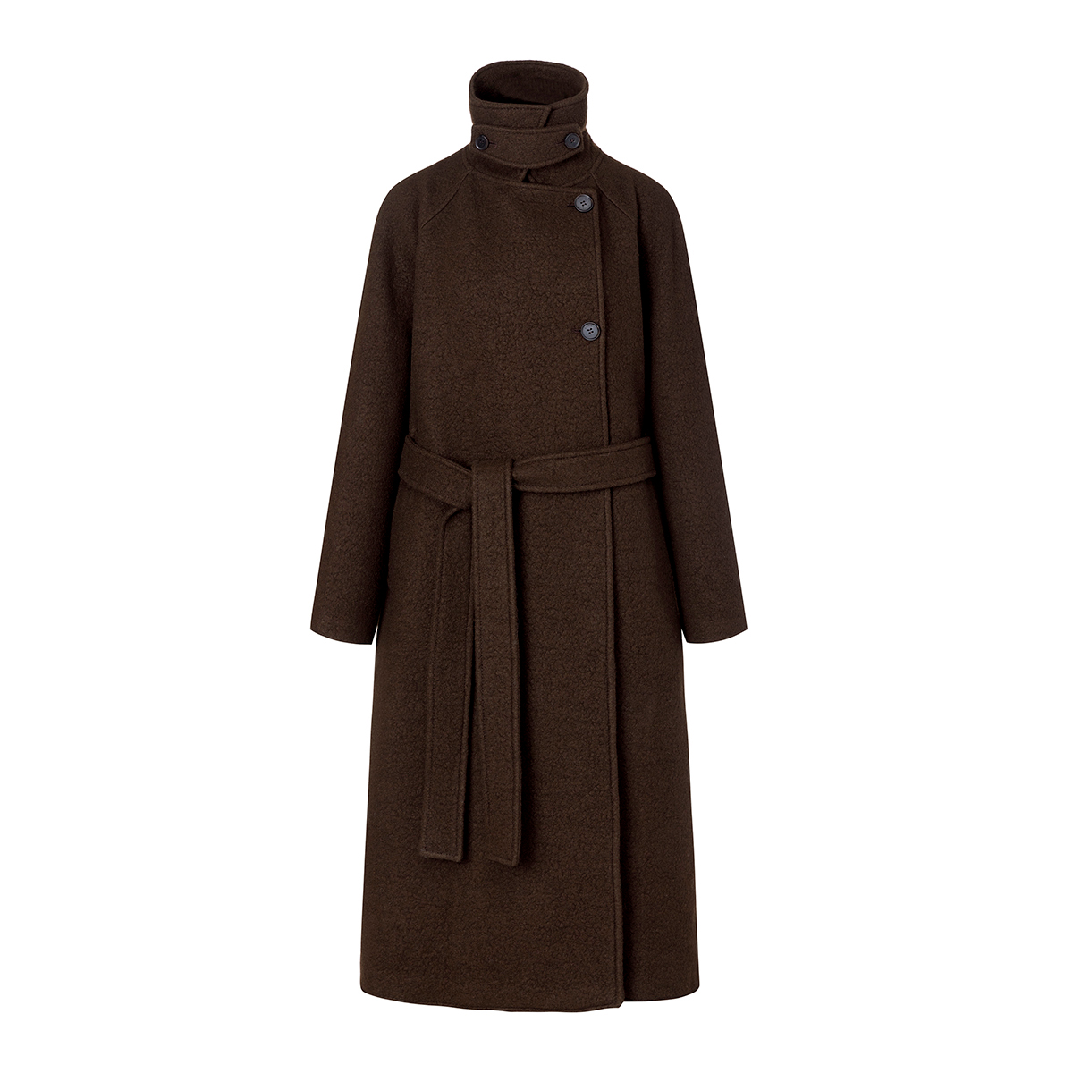 High-neck Belted Long Coat