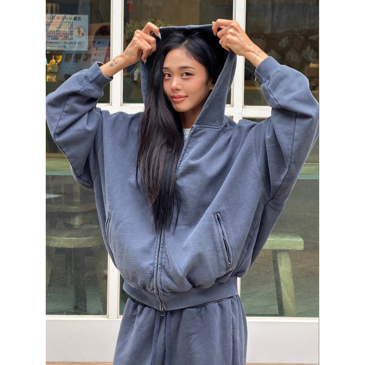 남녀 공용 크롭 
후드 집업