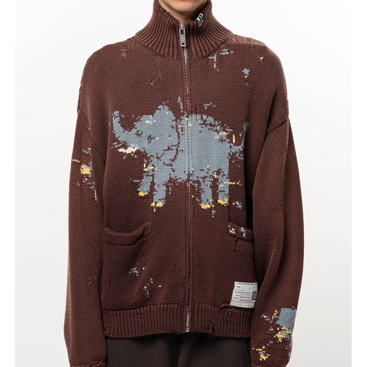 Elephant Jacquard Knit Cardigan 
