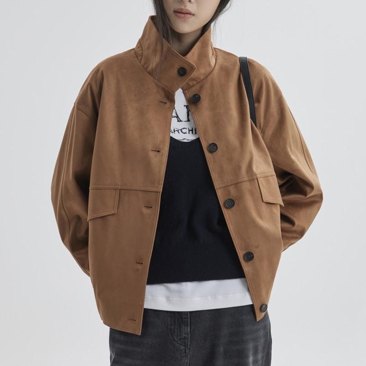 스웨이드 니트 블록 블루종 점퍼