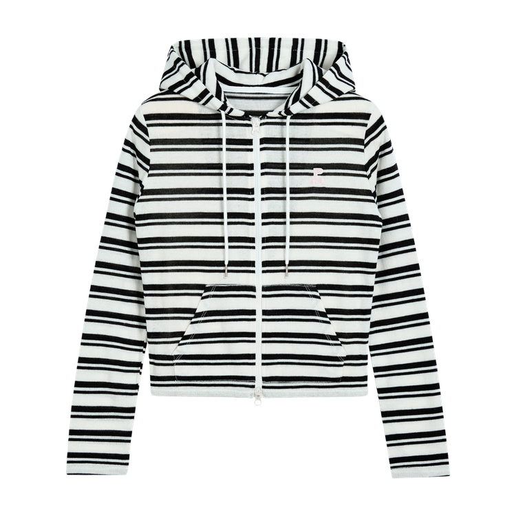 STRIPE KNIT HOOD 
ZIP-UP-IVORY
